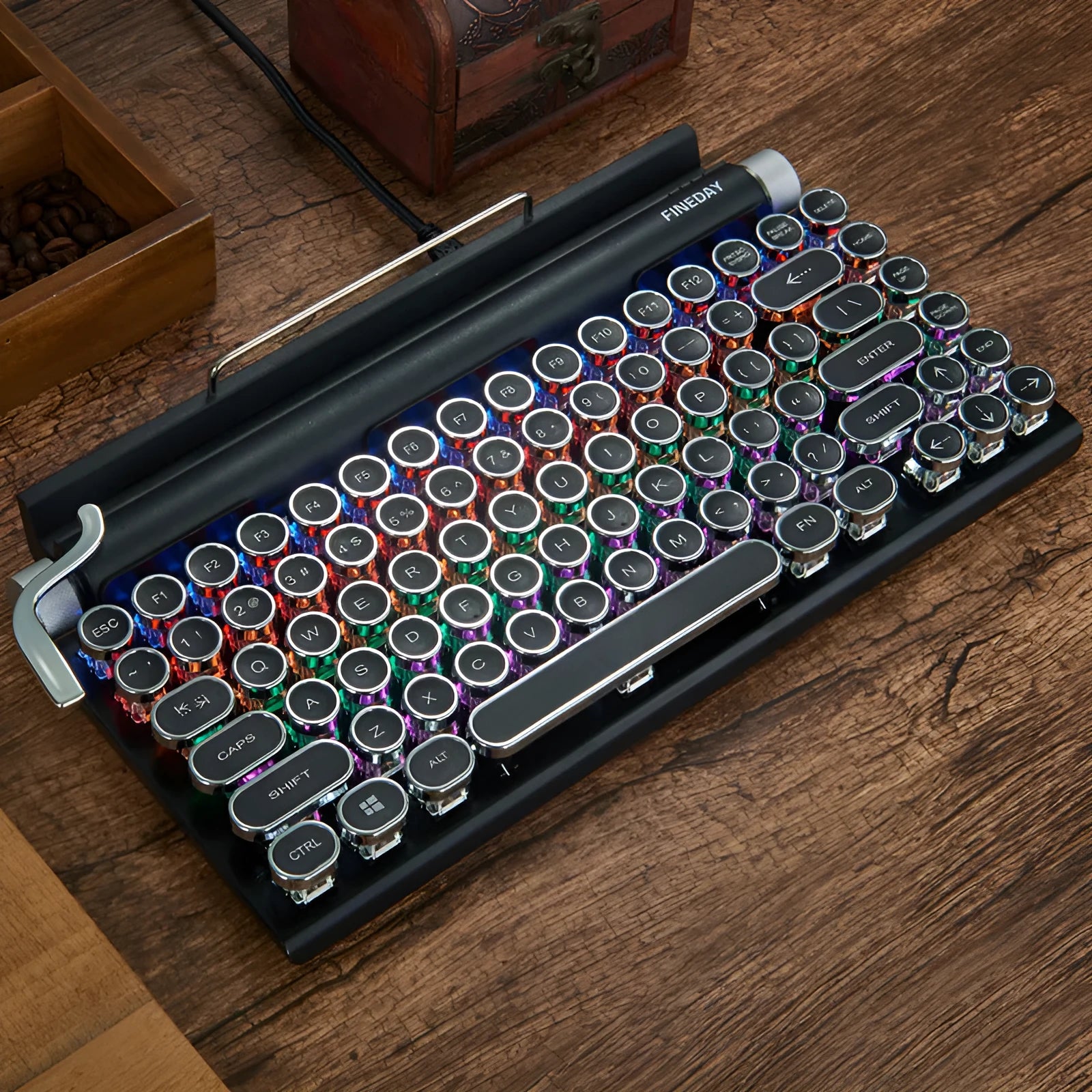 Dot retro mechanical Bluetooth keyboard with black finish and backlit keys