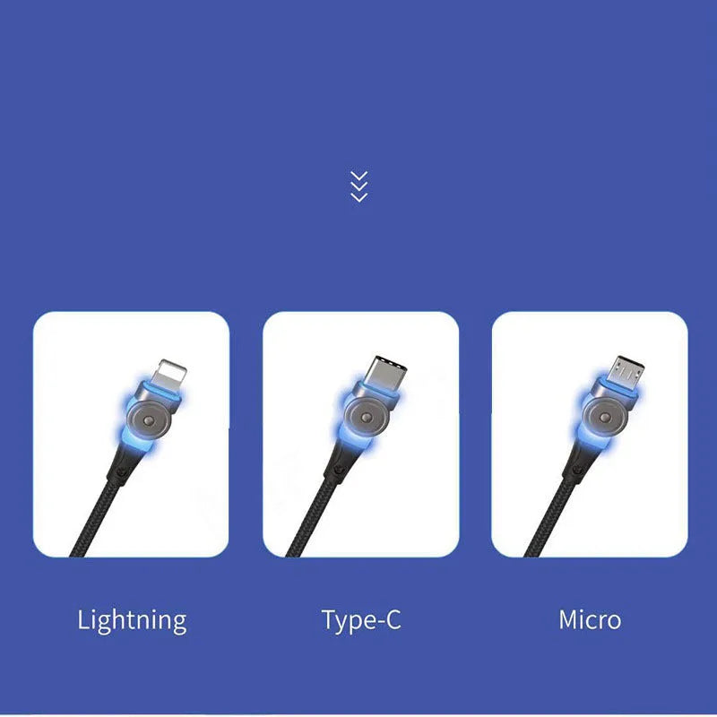Black 1m data cable with 180° rotating zinc alloy connector for Apple Android IOS devices