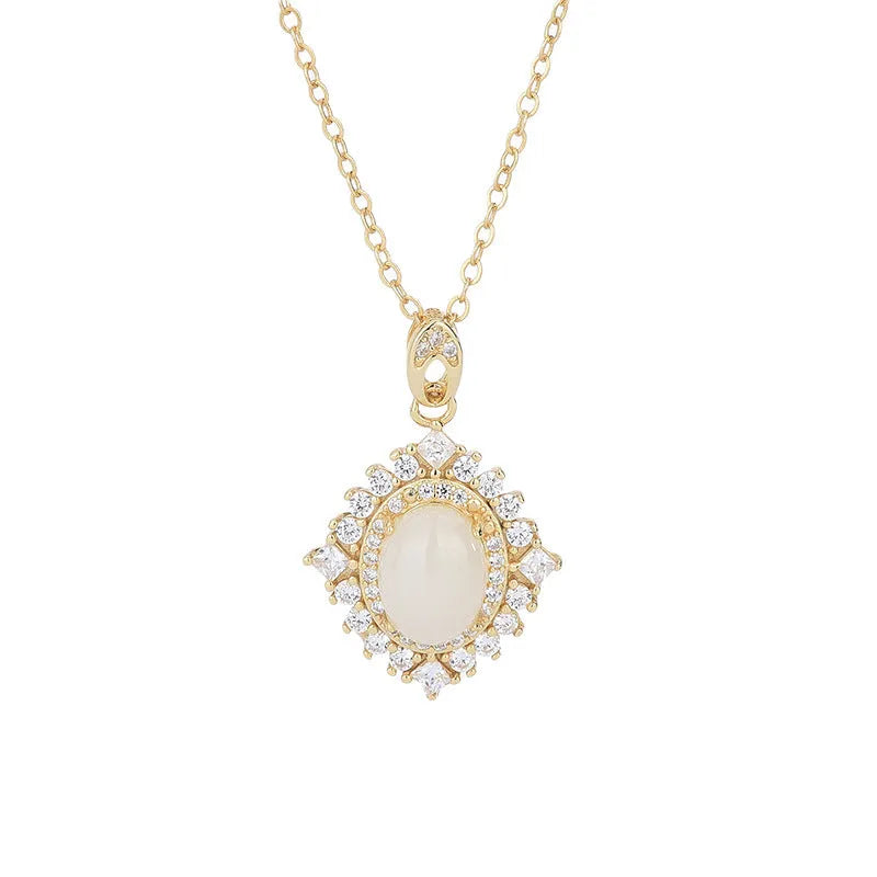 925 sterling silver necklace with white jade pendant on a simple chain