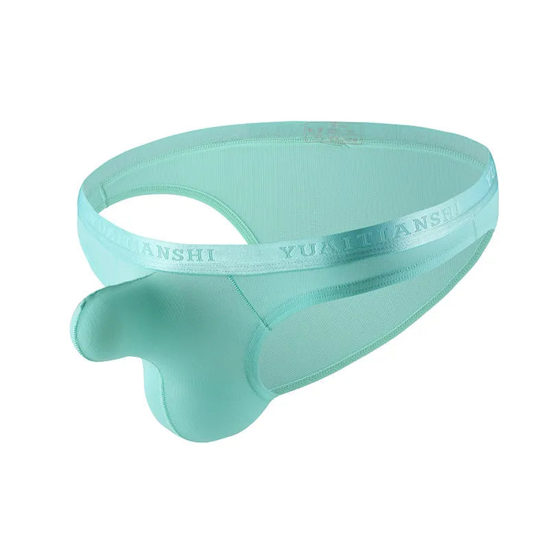 Men's thin solid colour low waist nylon underwear in sizes S, M, L, XL.