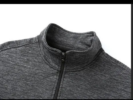 Men's black blended casual jacket with a stand-up collar and zipper front.
