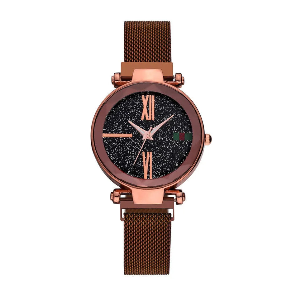 Women's magnetic clasp watch with round 32mm dial in rose gold, stainless steel strap