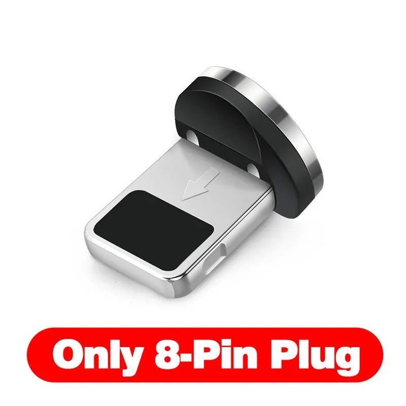 Black magnetic charging cable with aluminium housing and LED light indicator showing magnetic connectors