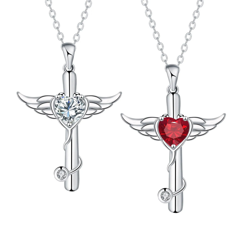 Cross stethoscope necklace with personality wings design in electroplated copper, available in white or red diamond colours