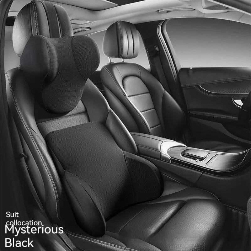 Memory foam car lumbar support and headrest pillow set in knitted fabric with six colour options