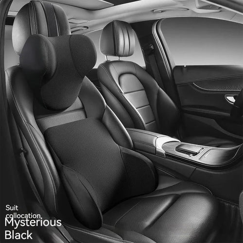 Memory foam car lumbar support and headrest pillow set in knitted fabric with six colour options