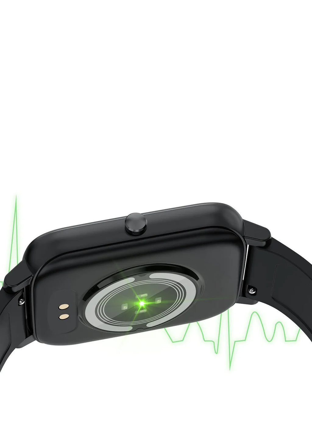 H80 smart watch with black silicone strap showing ECG and blood oxygen monitoring on its 1.69-inch touch screen