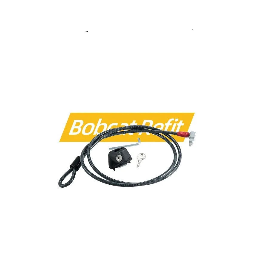 Plastic-sheathed steel cable lock for securing kayak to a vehicle roof rack without drilling.