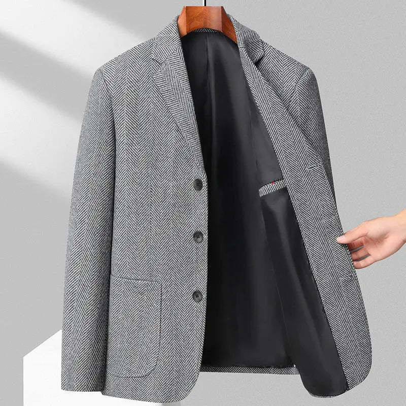Men's loose-fit wool coat in solid colour for spring and autumn wear