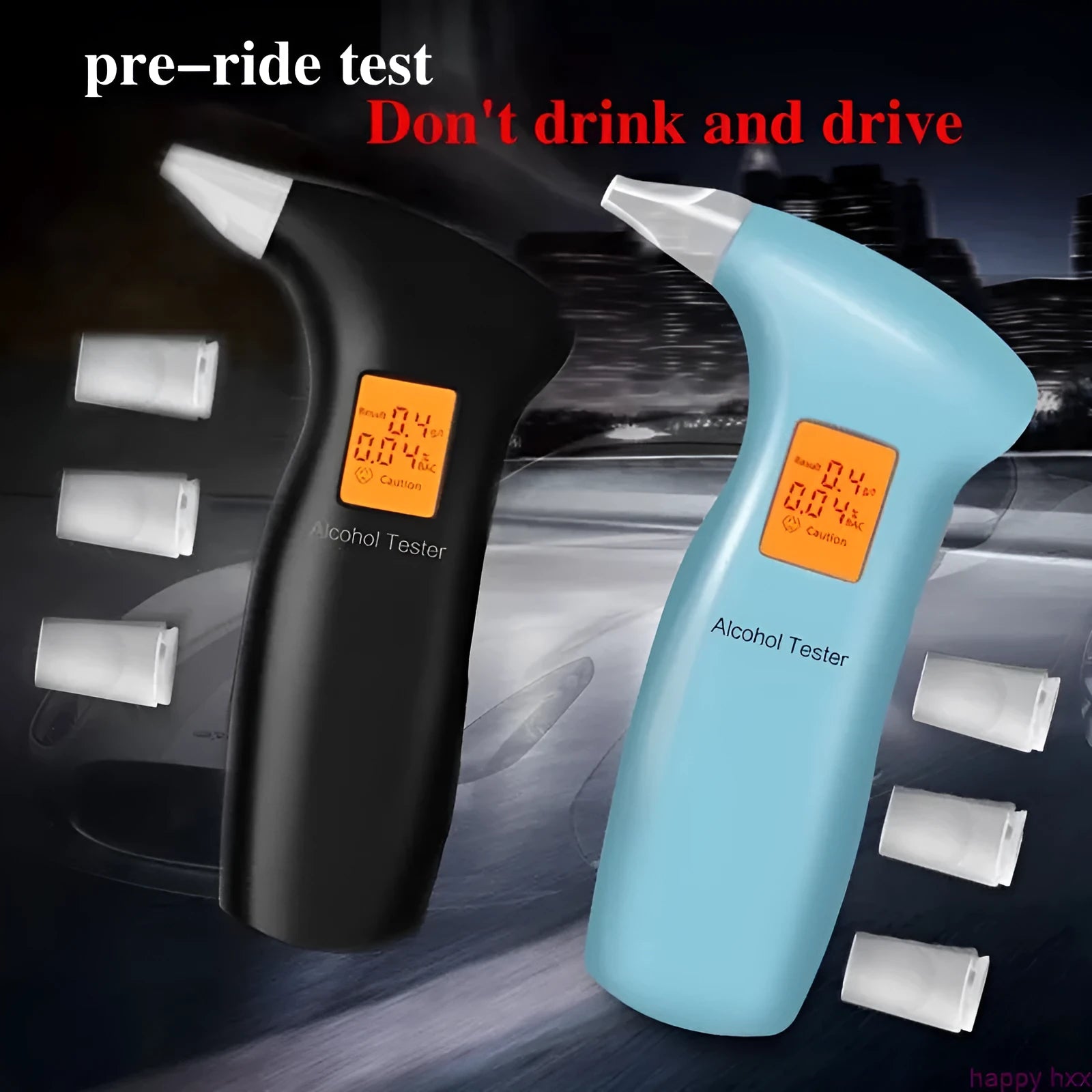 Portable orange light breath alcohol tester with handheld design and replaceable mouthpieces