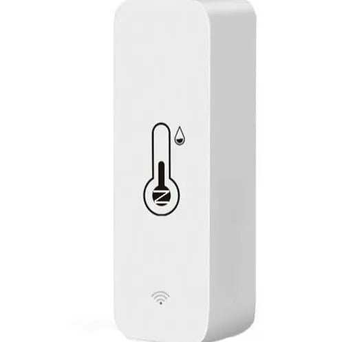 Compact white ABS plastic WiFi Zigbee temperature and humidity sensor for Tuya smart homes.