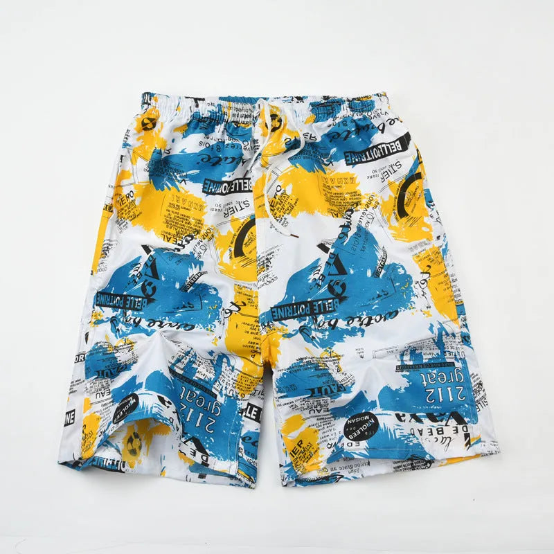 Men's floral printed five-point swimming trunks in free size made of polyester