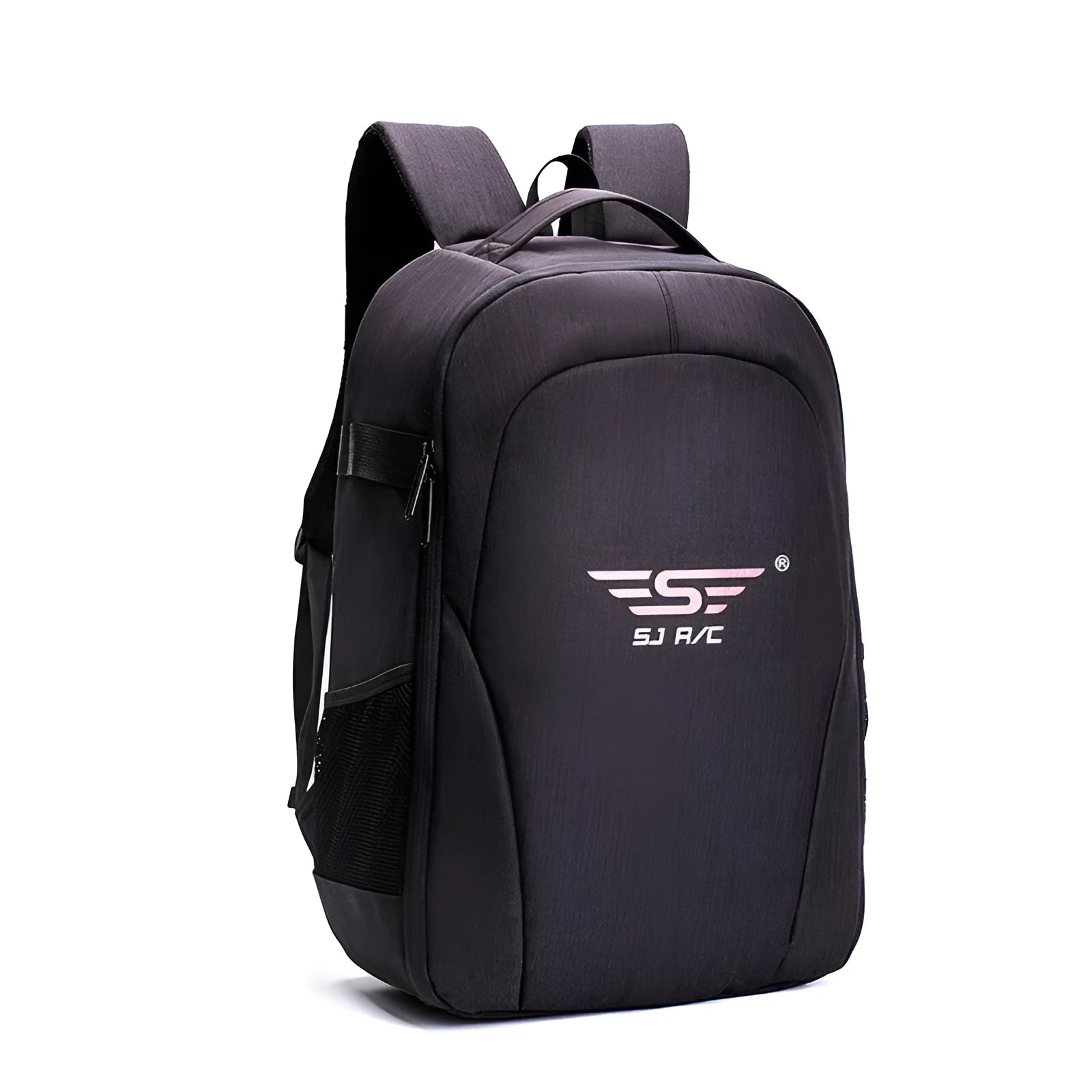 Black oxford cloth UAV waterproof backpack showing front view with zipper and multiple pockets