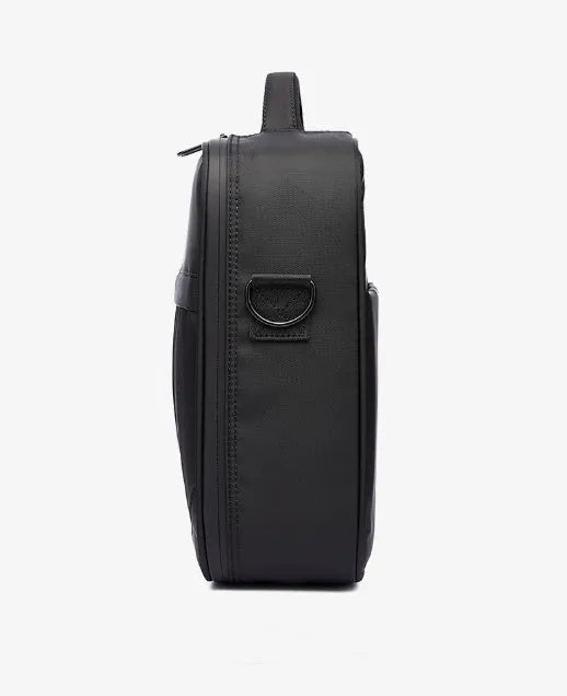 Black Oxford fabric men's messenger shoulder bag showing its structured form.