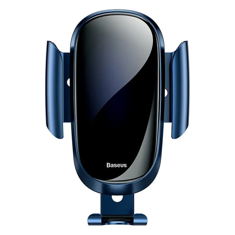 Universal smart car bracket phone holder in black, blue, and silvery colours with adjustable clamp.