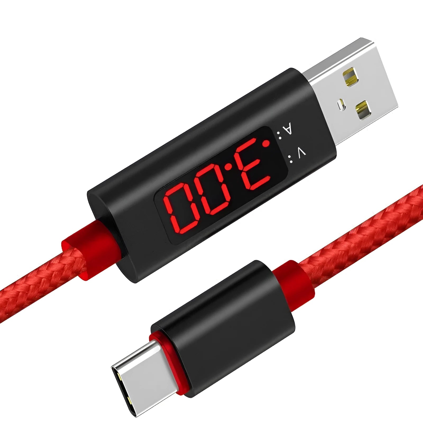 Nylon smart display data cable in black and red, 1-metre length, compatible with Apple Android Type-C