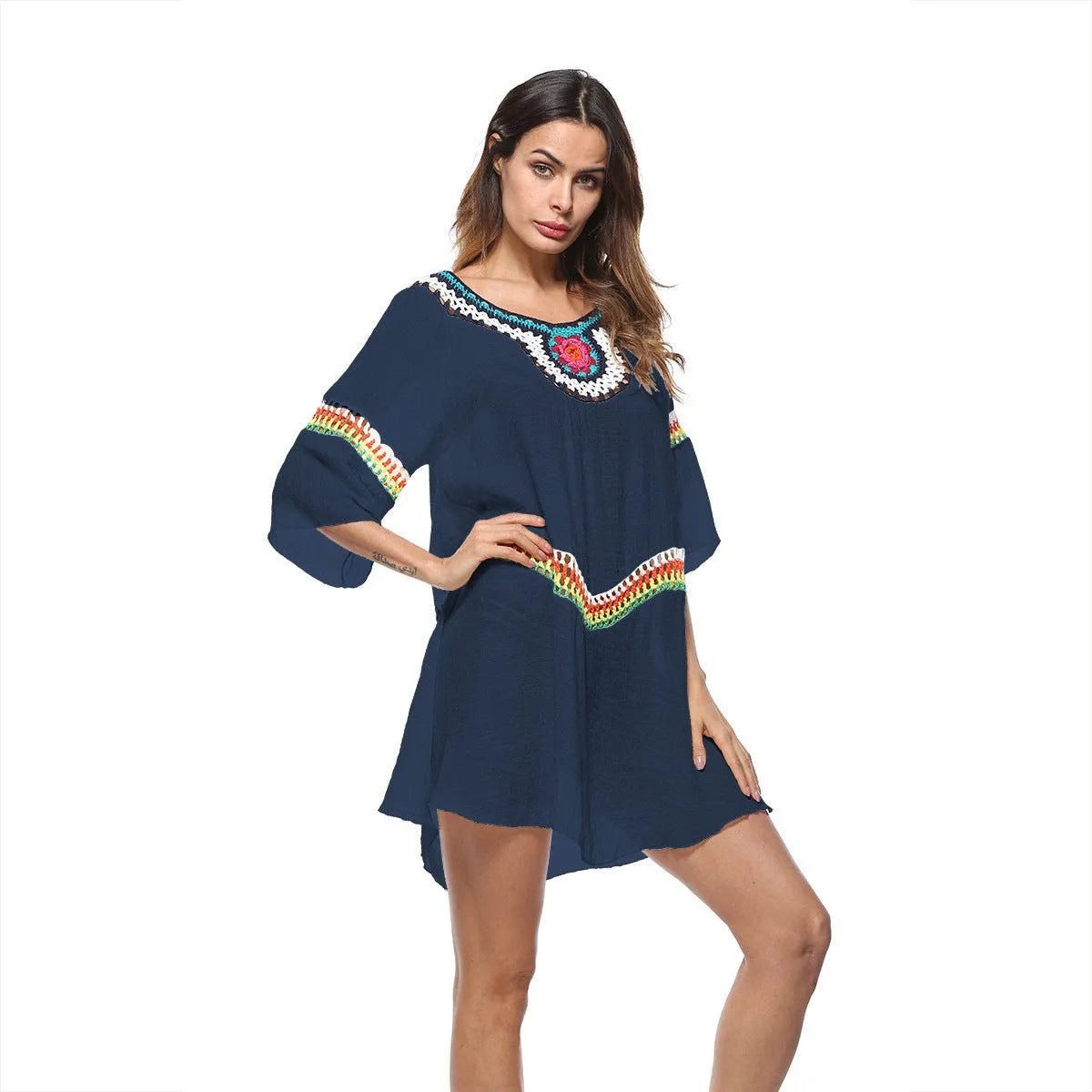 Women's crocheted ethnic style sun protection clothing for beach and swimming