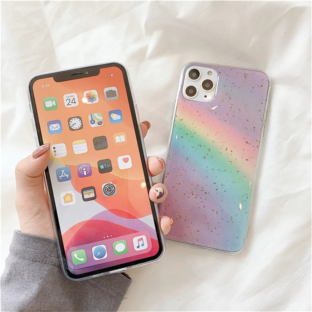 Rainbow gradient striped iPhone case in Japanese Korean style with TPU protective shell