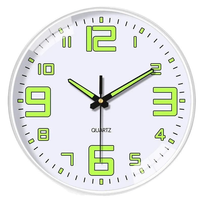 8 inch luminous wall clock with modern plastic shell showing numerals and hands