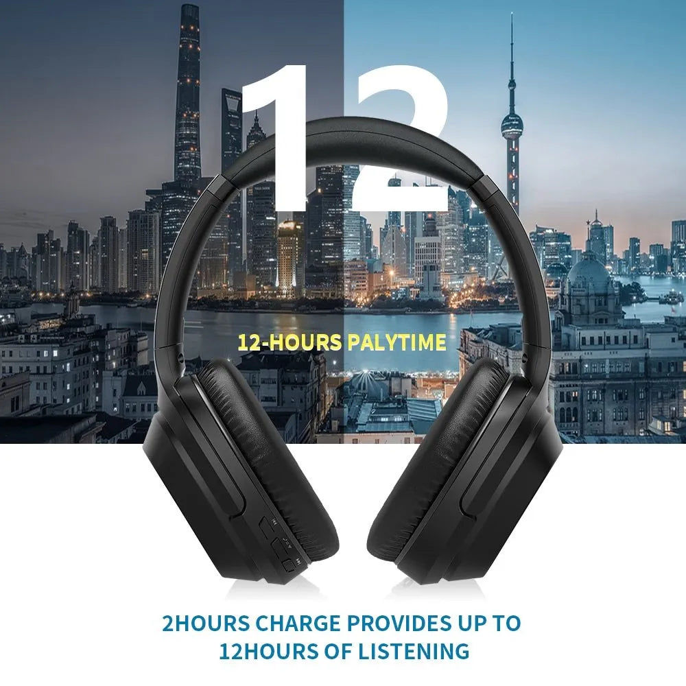 Black Gorsun E98 over-ear Bluetooth headphones with memory-protein ear cushions and adjustable headband