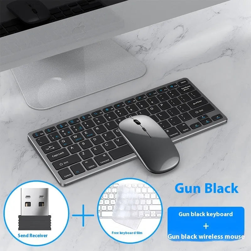 Ultra-thin wireless keyboard and silent mouse combo in black, gunmetal or silver with rechargeable design