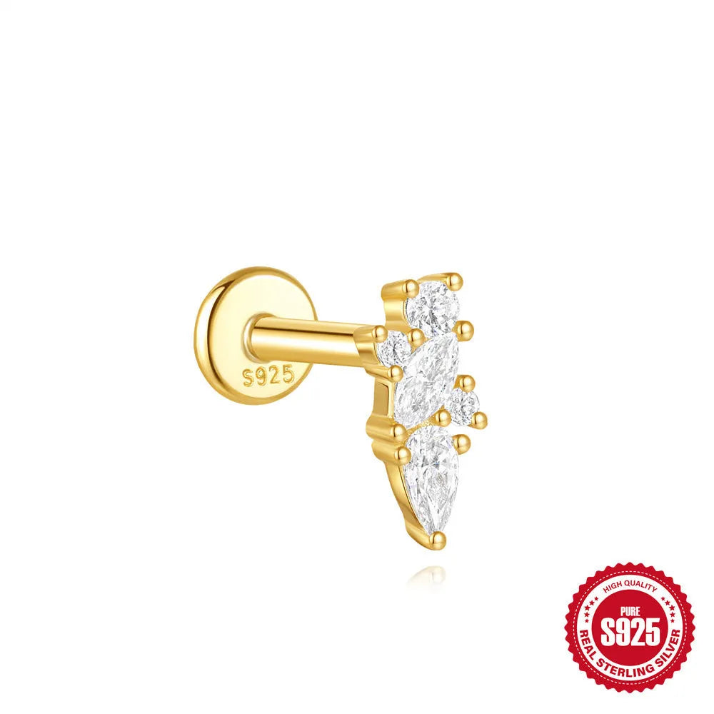 S925 sterling silver geometric kite shaped earrings with chain tassel and rhinestone detailing in gold tone finish