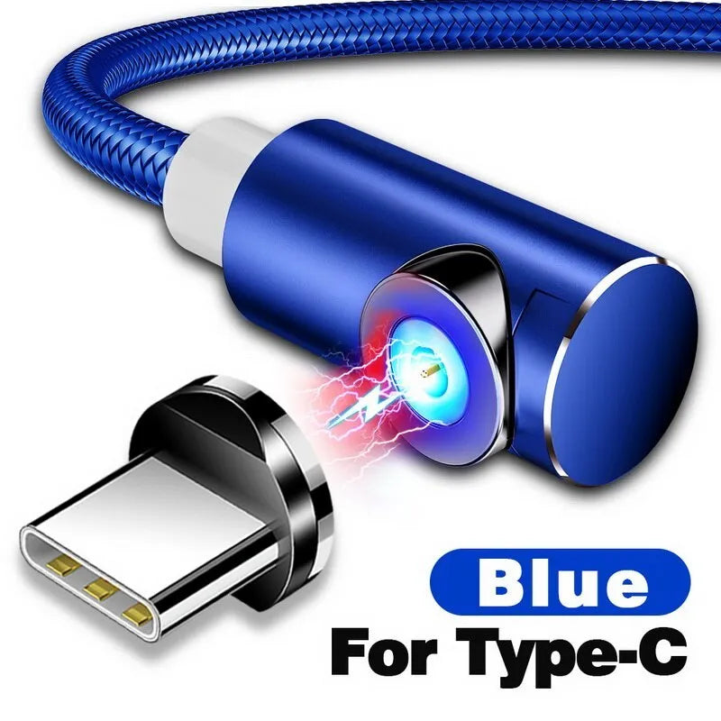 Black magnetic charging cable with aluminium housing and LED light indicator showing magnetic connectors