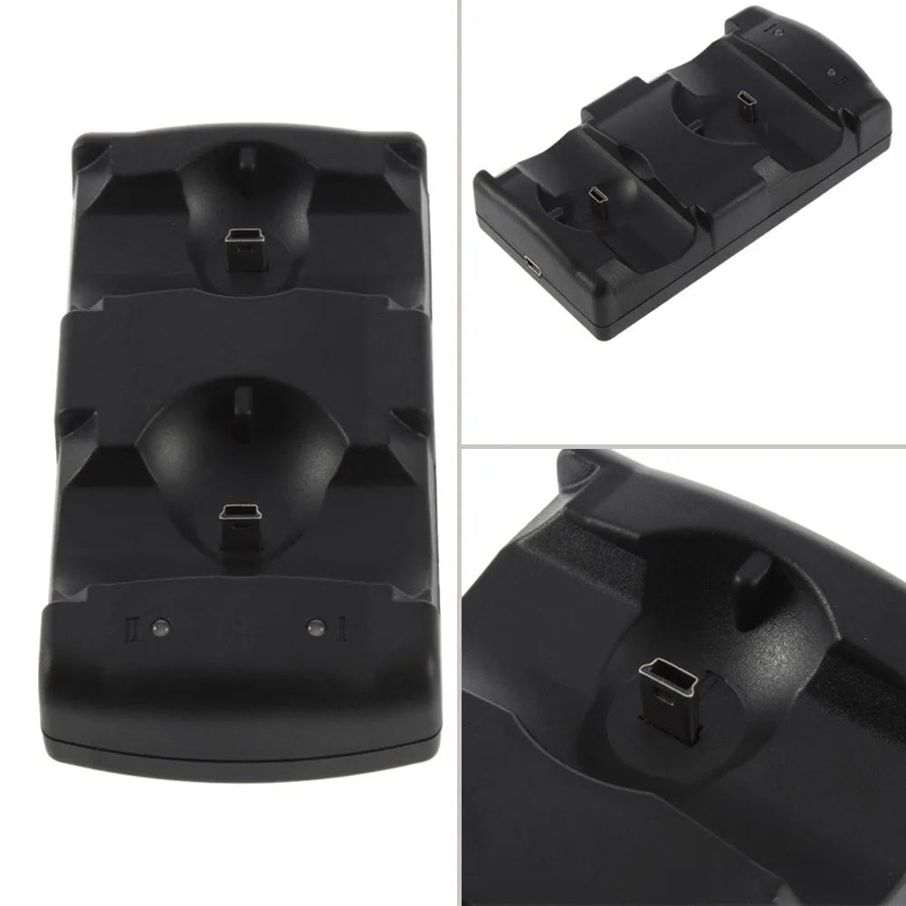 Black PS3 dual controller charging dock with USB cable for PlayStation 3 console