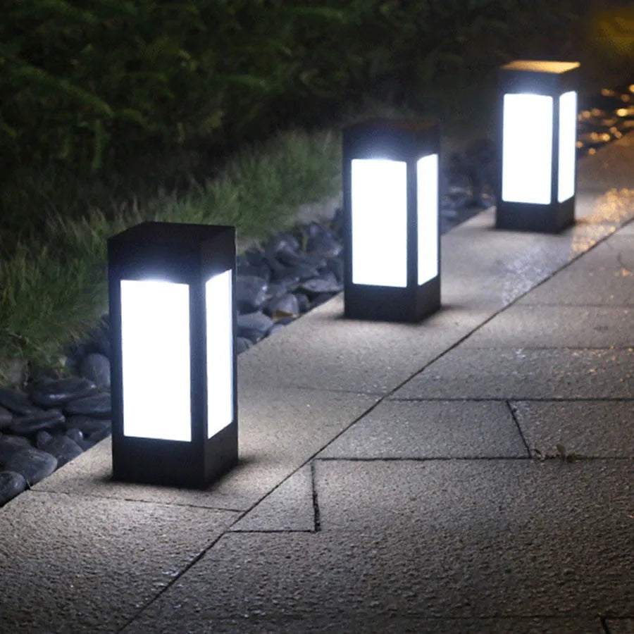 Solar garden lights with LED illumination for outdoor courtyards and tables