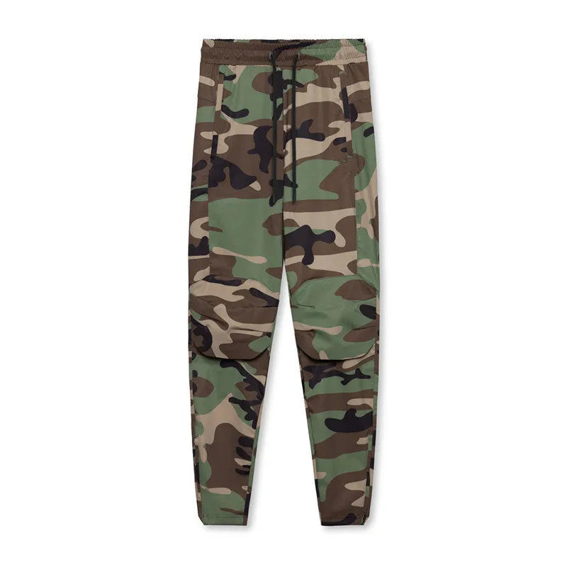 Men's loose grey quick-dry fitness trousers with ankle-tied cuffs for running and gym workouts