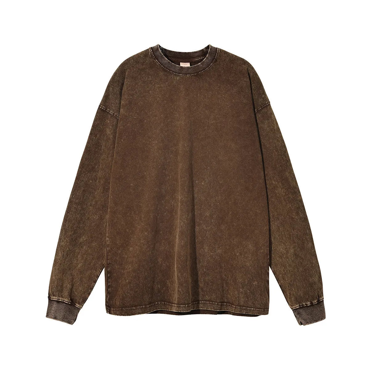 Men's vintage washed batik cotton long sleeve loose pullover tee shirt