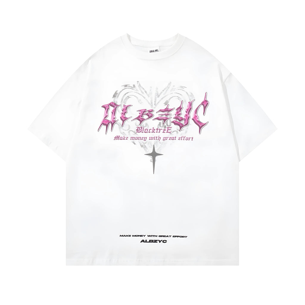 Men's black cotton T-shirt with a retro graphic print, showing loose fit and short sleeves.