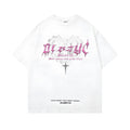 Men's black cotton T-shirt with a retro graphic print, showing loose fit and short sleeves.