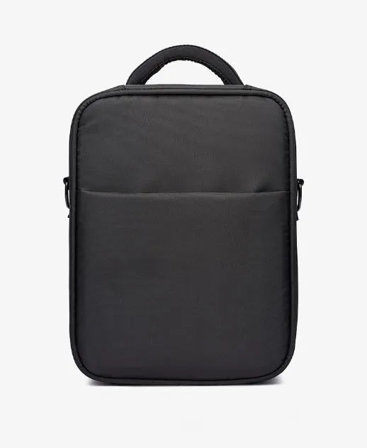 Black Oxford fabric men's messenger shoulder bag showing its structured form.