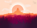 European polyester tapestry with late autumn sunset scene