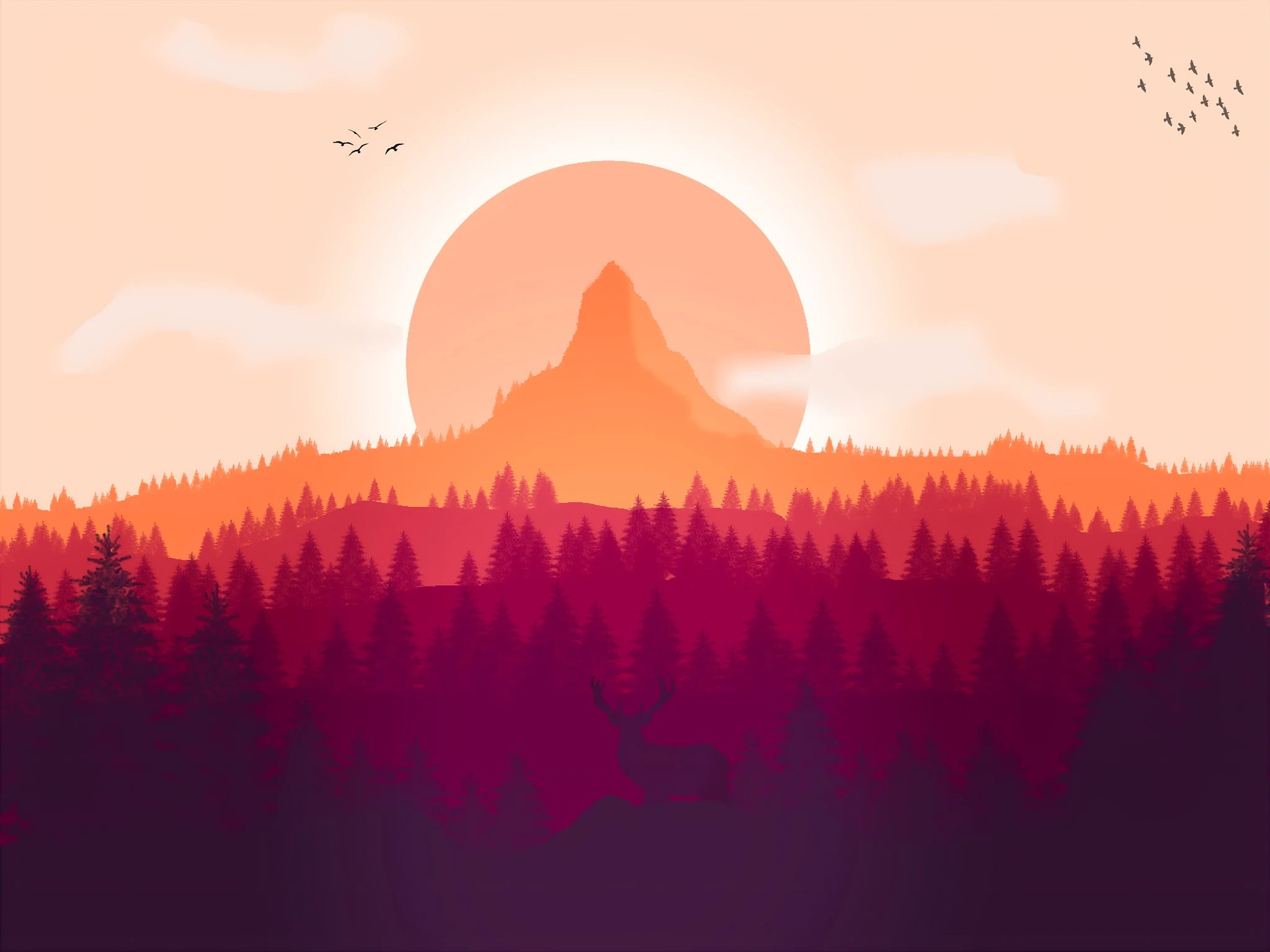 European polyester tapestry with late autumn sunset scene