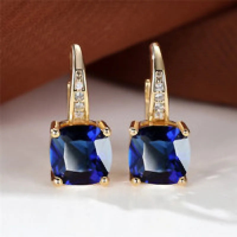 Square geometric ear clip earrings with colourful moissanite inlay on gold electroplated finish