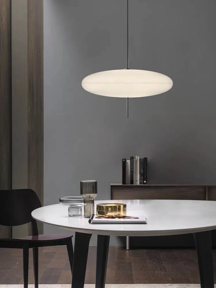Nordic retro UFO-shaped designer chandelier ceiling light in all white or black and white finish.