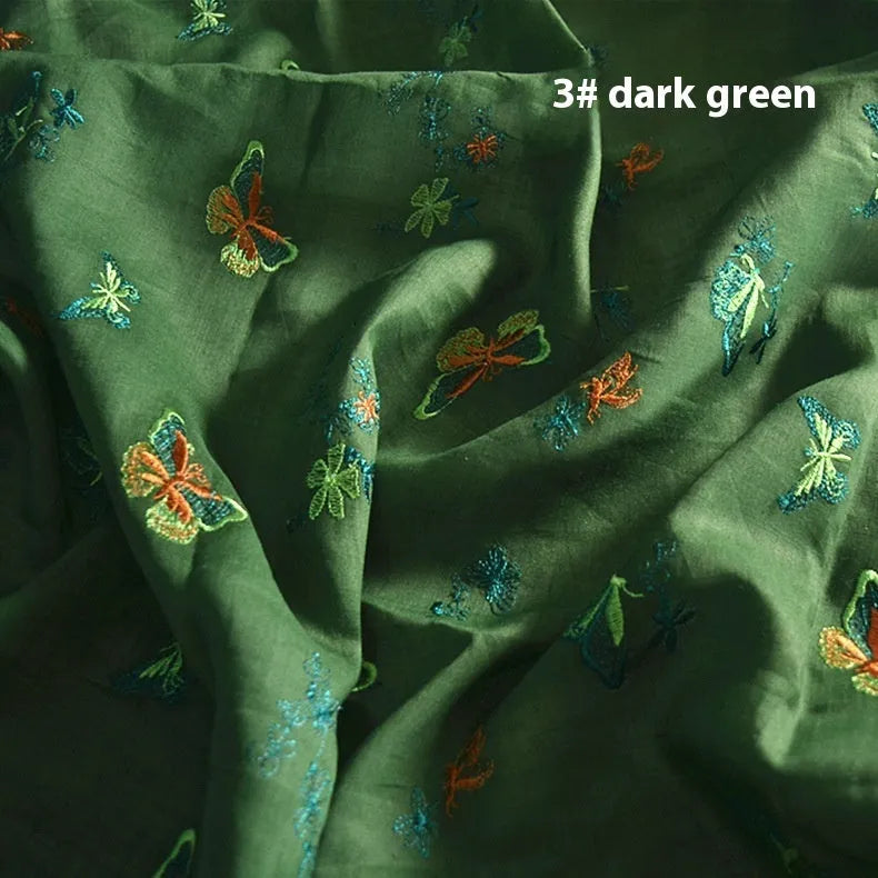 Pure ramie fabric in beige, grass green, and dark green, showing 140cm width.