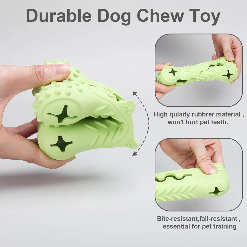 Blue bone-shaped dog chew toy made from natural rubber with textured surface for teeth cleaning