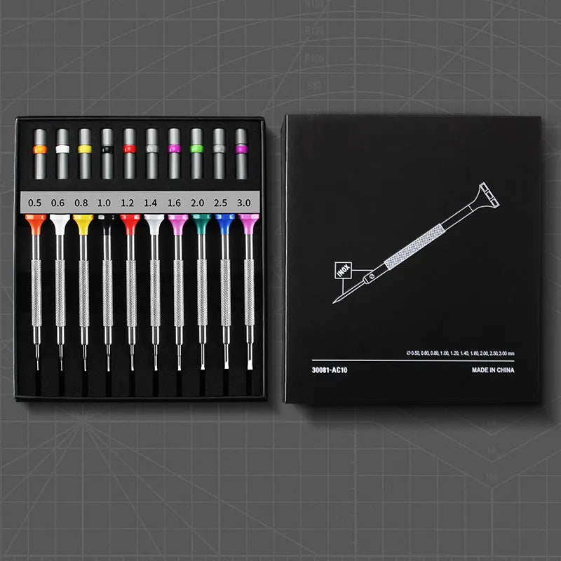 10-piece precision screwdriver set with 20 spare bits for glasses and clock repair tools