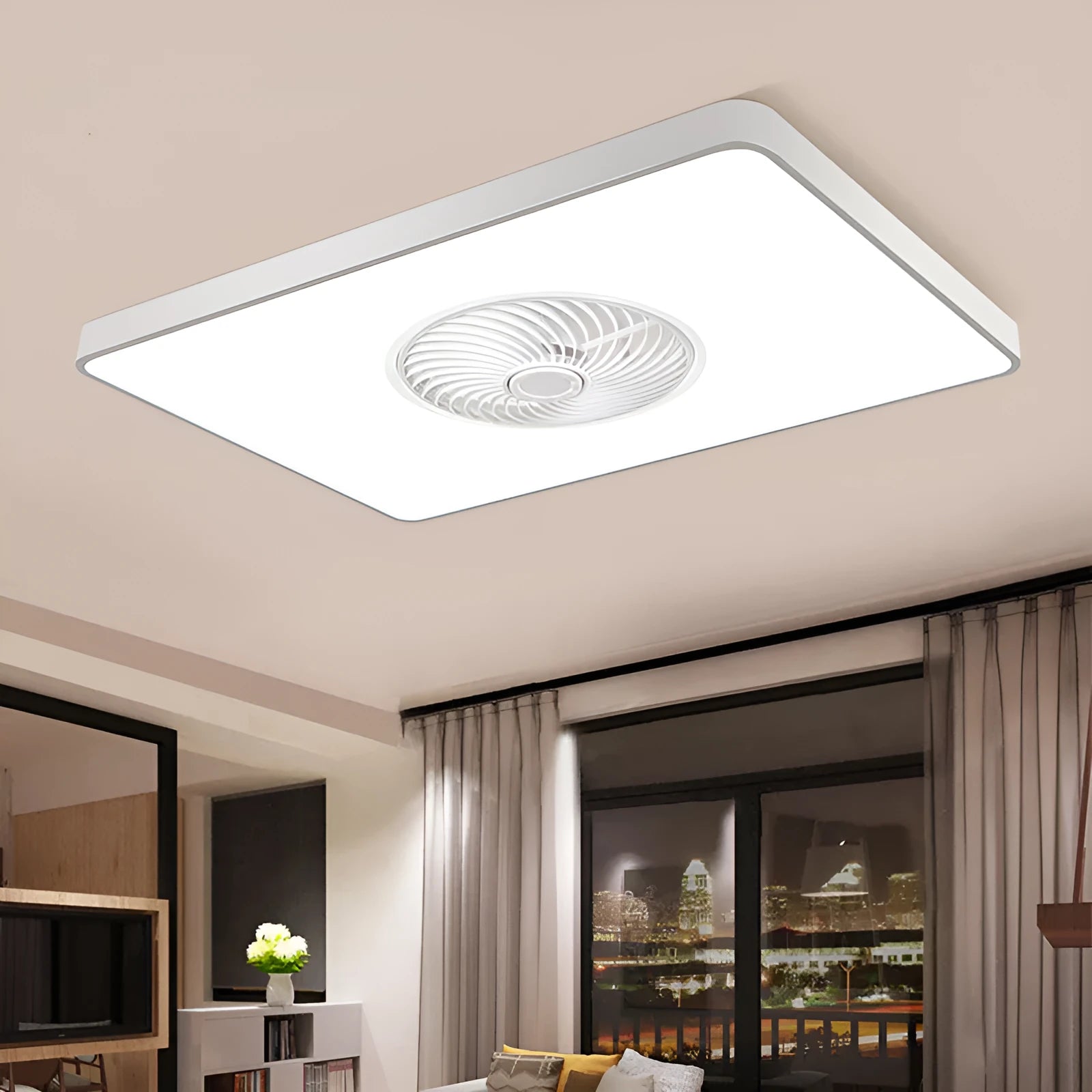 White Nordic ceiling fan lamp with integrated light fixture and remote control