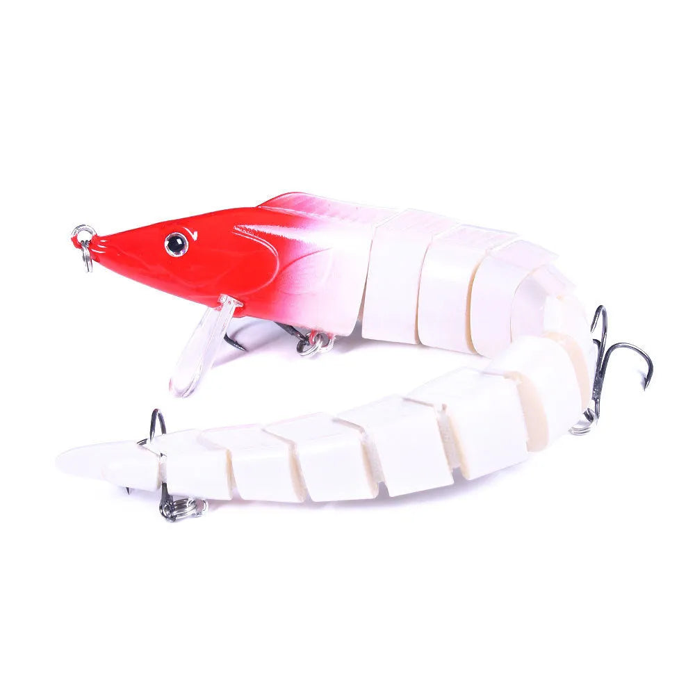 Multi-section soft plastic loach fishing lure showing articulated design and natural colour pattern