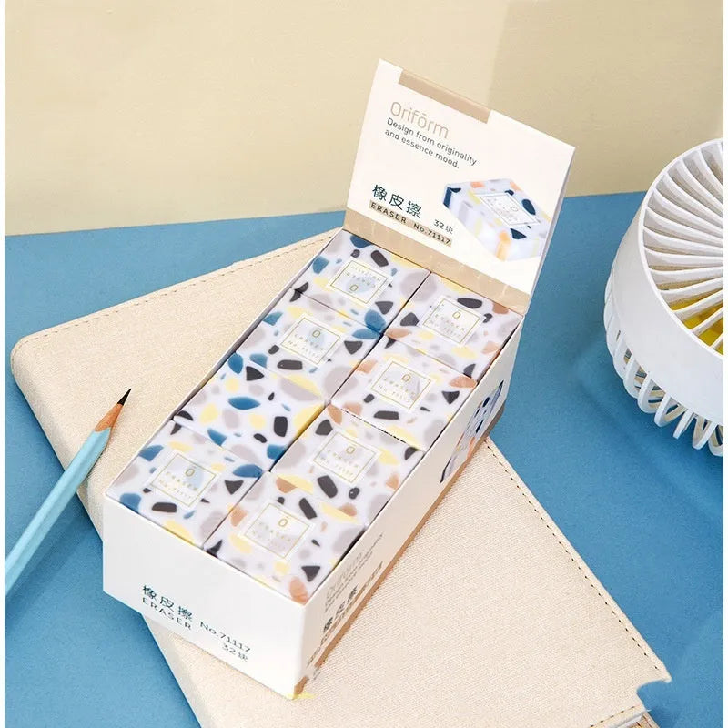 Brick-shaped rubber eraser for traceless pencil mark removal