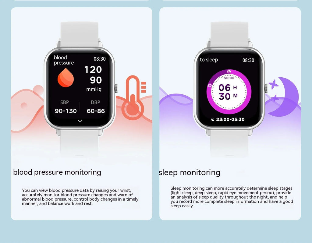 Bluetooth smart watch with heart rate monitoring and AI voice control in multiple colour options