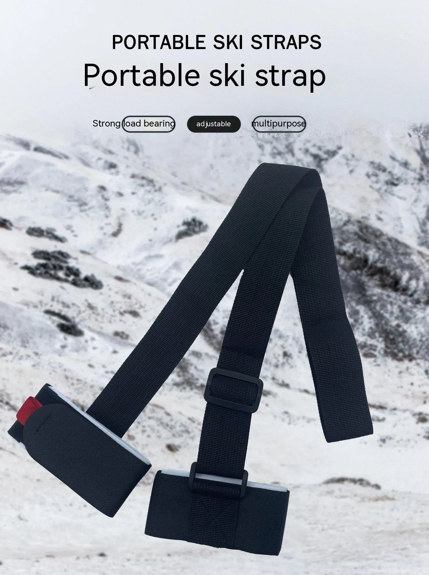 Adjustable skiing bandage strap with hook and loop fastening in black, blue, pink, and red colour options