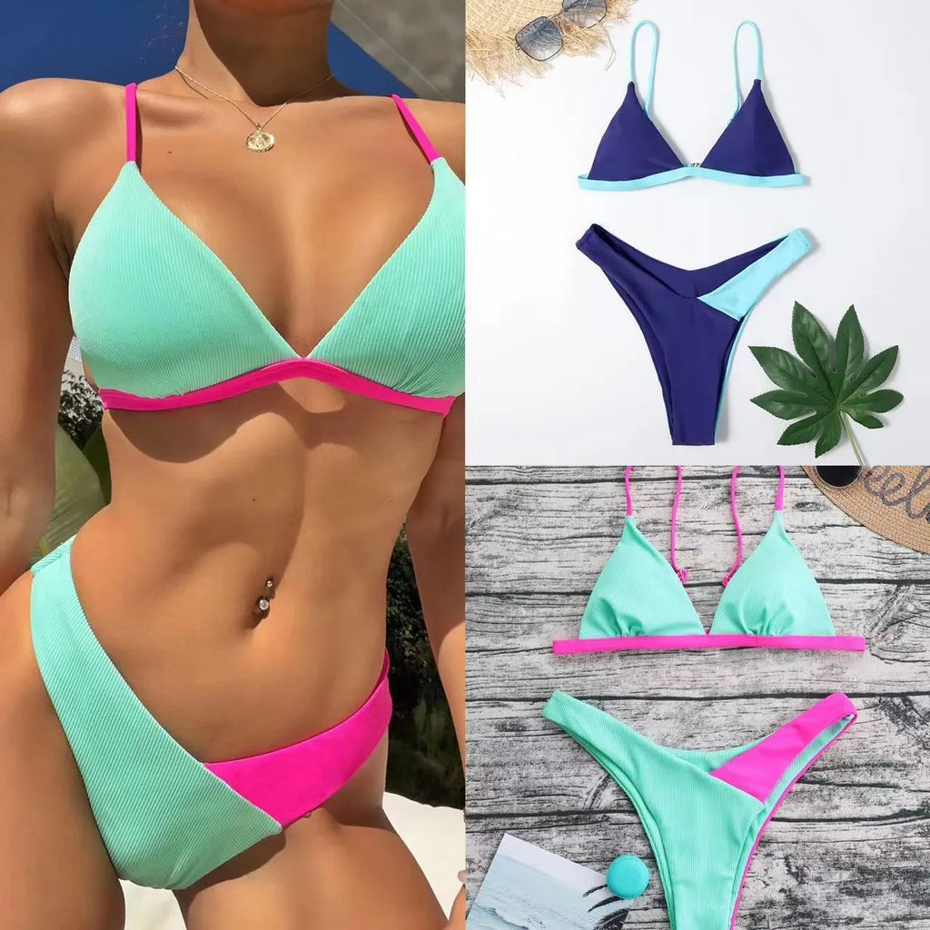 Women's two-piece nylon swimsuit briefs in two different pattern designs.