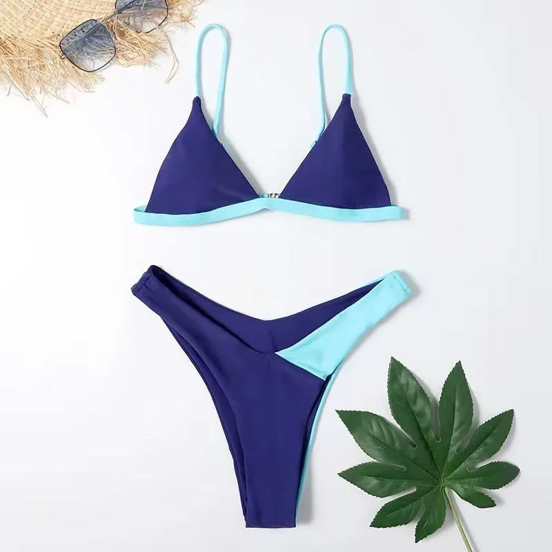 Women's two-piece nylon swimsuit briefs in two different pattern designs.