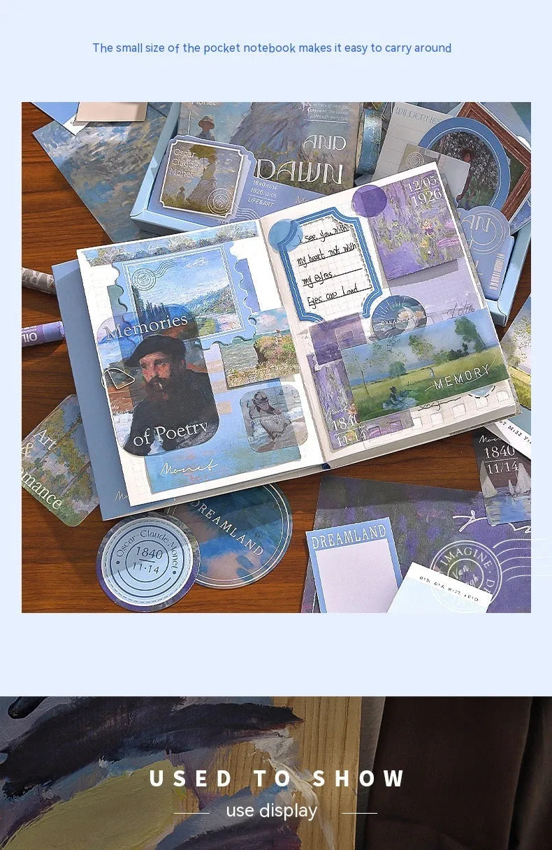 A6 grid creative journal gift box with notebook, decorative papers, cards, stickers, and retro plaid design.