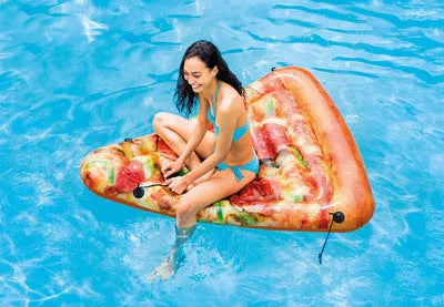 Pizza float surfboard inflatable recliner measuring 175cm by 145cm with colourful printed design for water swimming